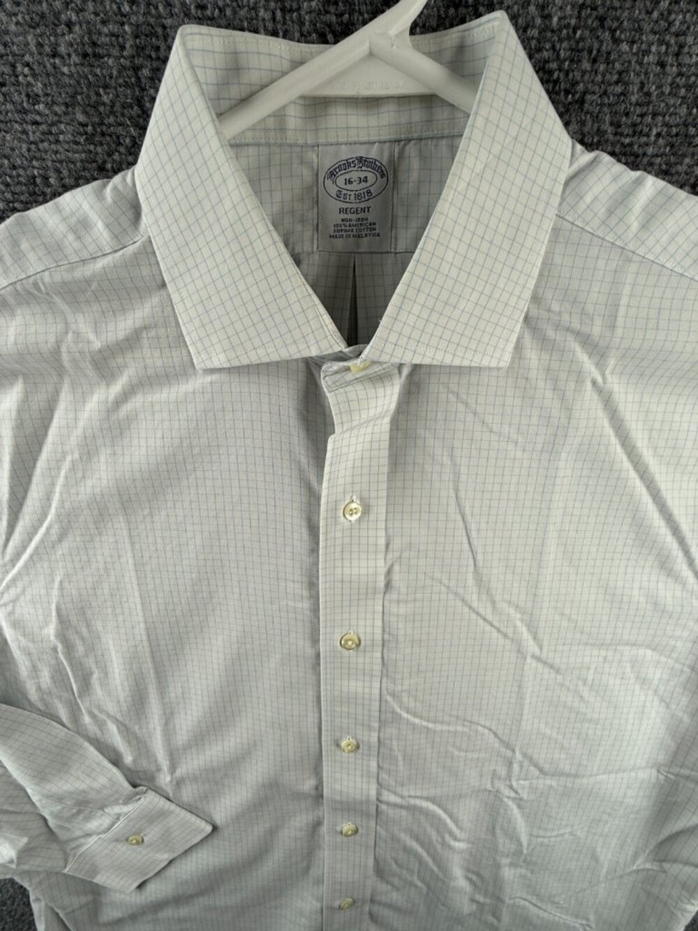 Brooks Brothers Cotton Blue 16 34 Regent Check Non-Iron Button Up Mens Shirt